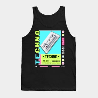 TECHNO  - TR 909 Drum Machine (white/lime/pink) Tank Top